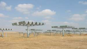 Artist impression of concentrating PV-plant on solar trackers near Sanlúcar la Mayor/Sevilla, Andalucía, southern Spain.